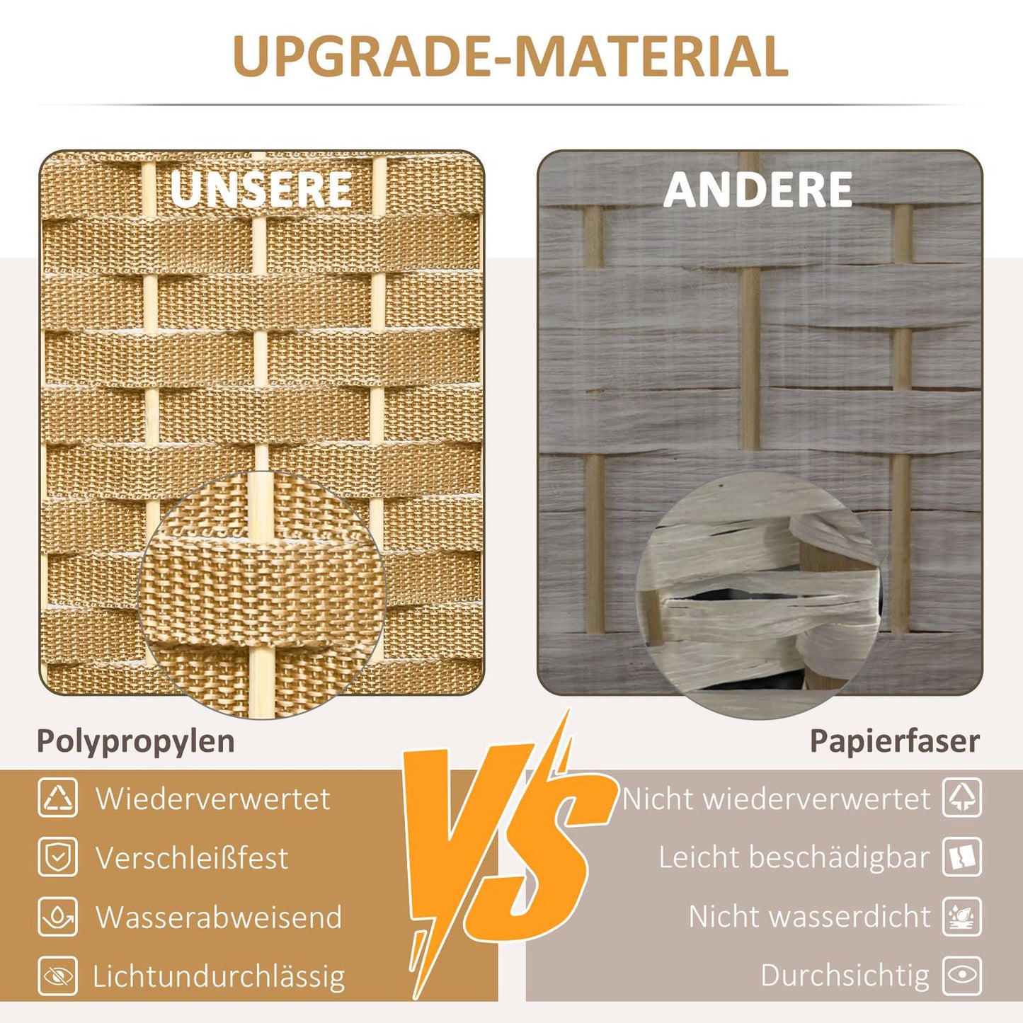 8-Panel Folding Room Divider, Polypropylene, Natural Wood