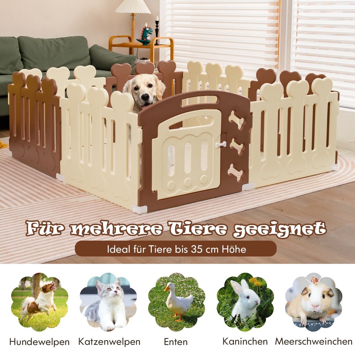 8-Panel Pet Playpen Pet Exercise Pen Pet Fence for Pets up to 35cm Height