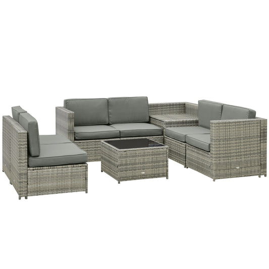 8-part patio in poly rattan, gray steel and polyester