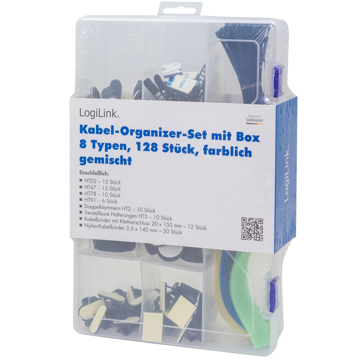 8 Piece Cable Management Set 128 Pieces Assorted Colors