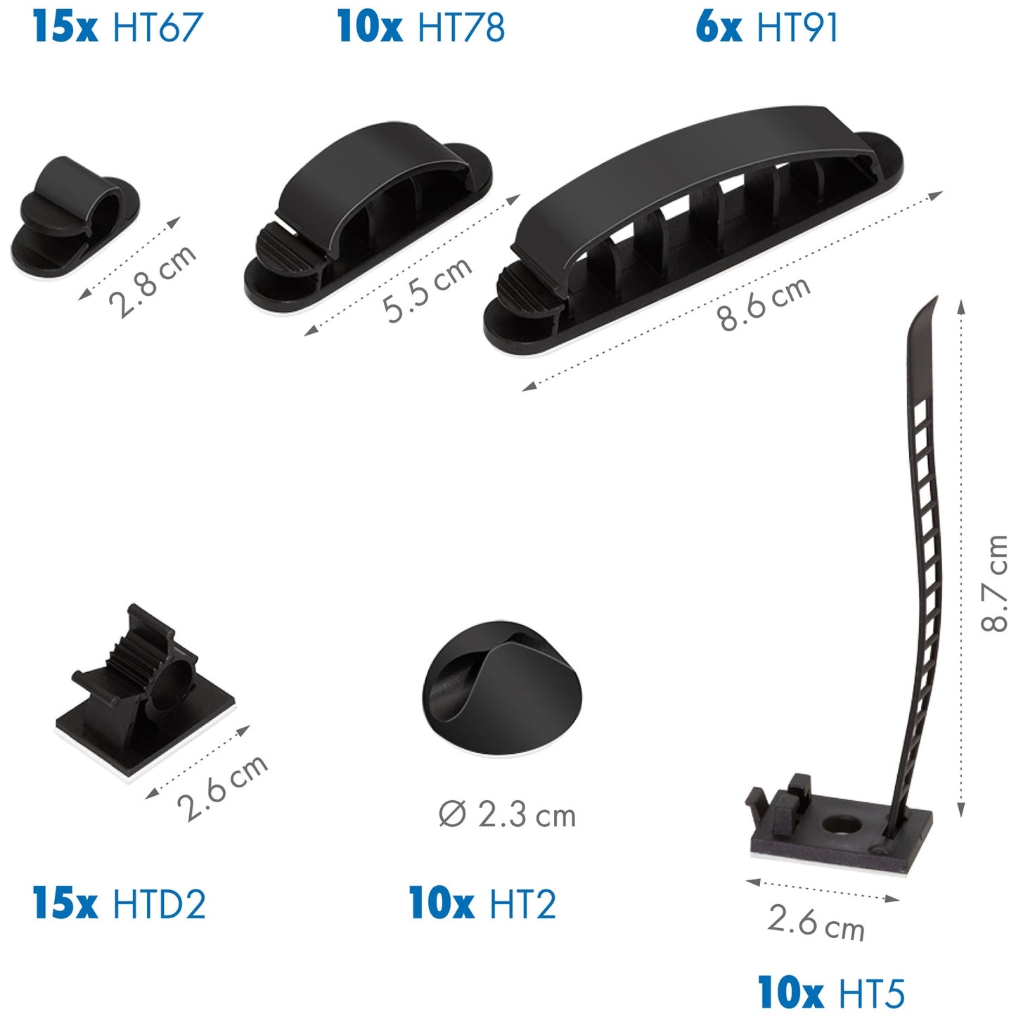 8 Piece Cable Management Set 128 Pieces Assorted Colors