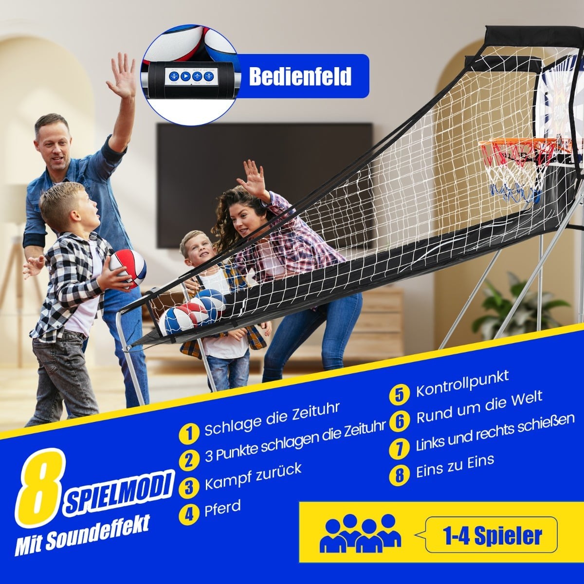 8-in-1 Arcade Basketball Game with 4 Balls & Pump