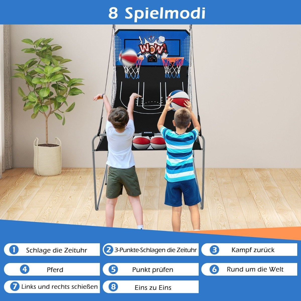 8-in-1 Foldable Electronic Basketball Arcade Game
