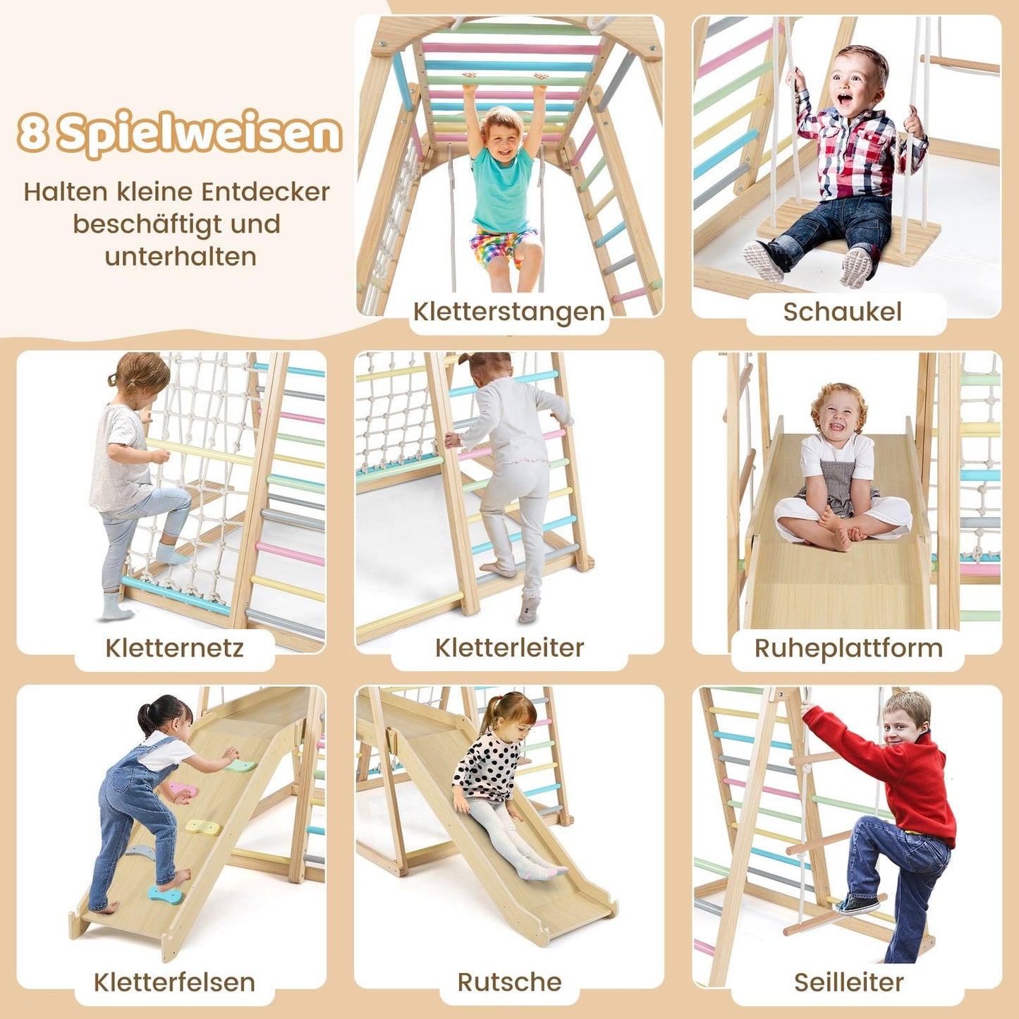 8-in-1 Wooden Montessori Climbing Set for Kids