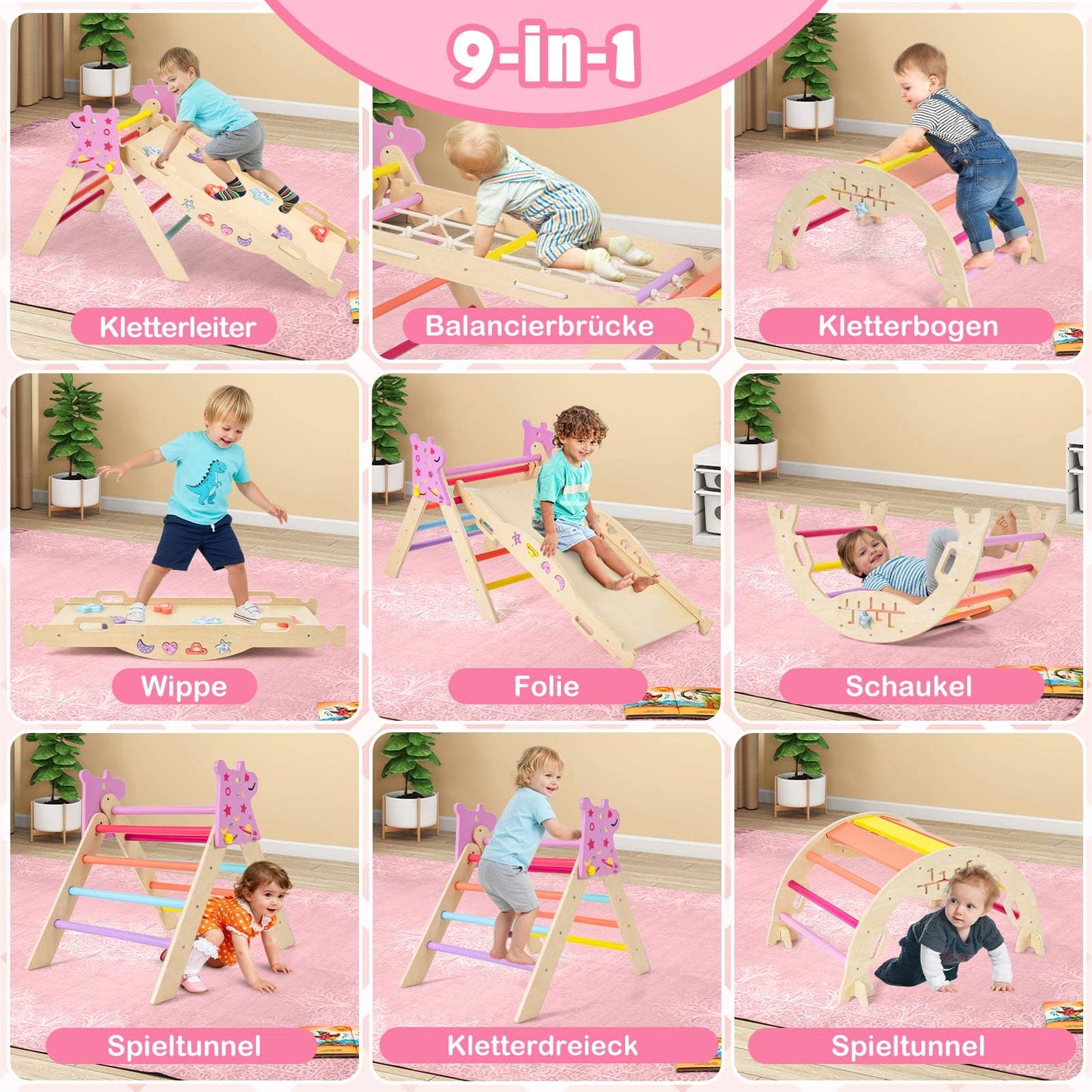 8-in-1 Wooden Montessori Climbing Set for Kids