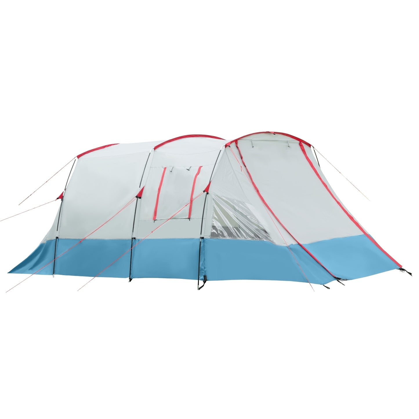 8-person tunnel tent with sleeping cabin, 3 doors, blue