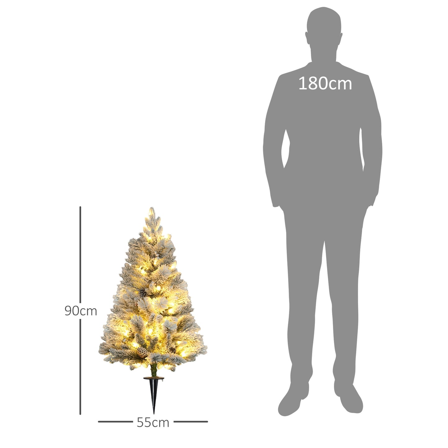 Artificial Christmas trees, 90 cm, 100 LED lights, set of 2