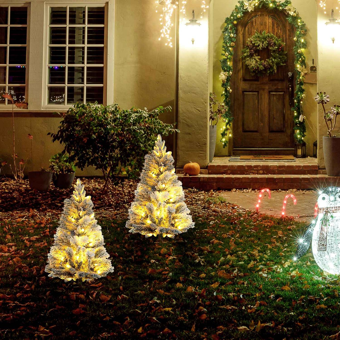 Artificial Christmas trees, 90 cm, 100 LED lights, set of 2