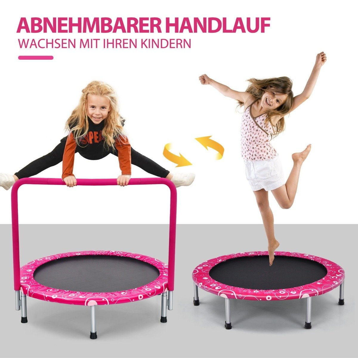 92 cm children's trampoline, mini trampoline with handle, foldable trampoline, load capacity up to 150 kg, pink + black