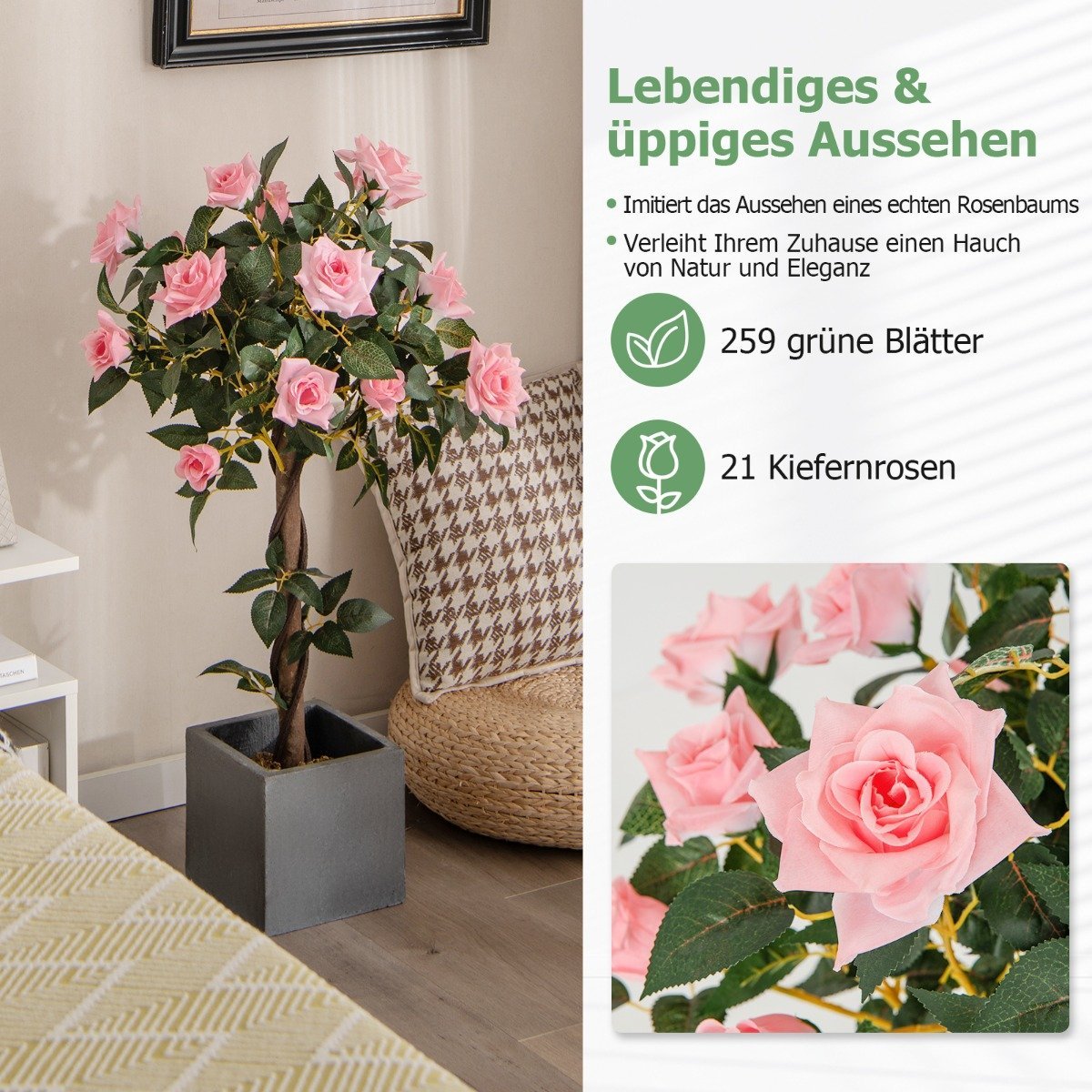 93 cm rose tree with 21 pine roses & natural trunk artificial tree with flowers