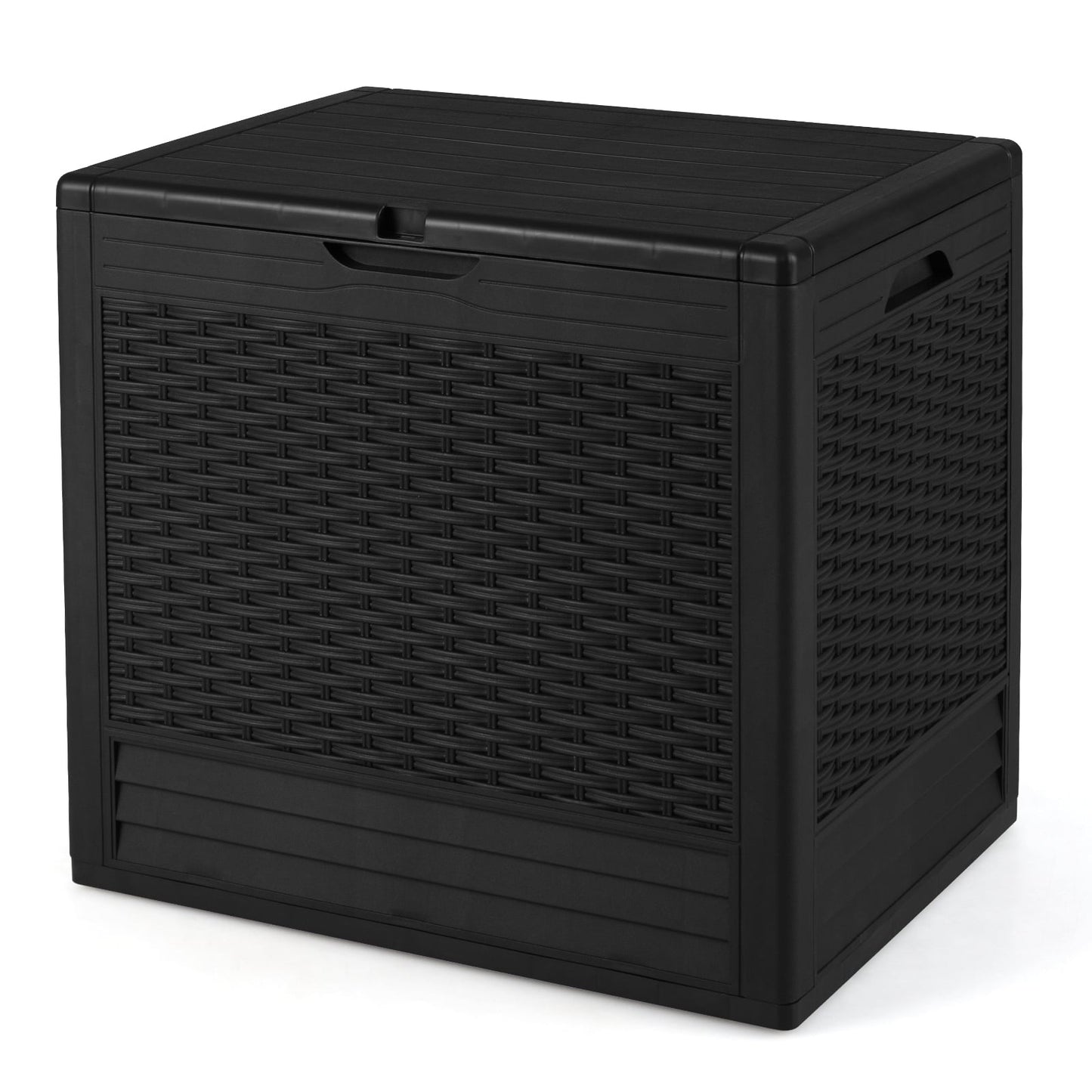 96L Outdoor Storage Box, Lockable Lid, Rattan Pattern