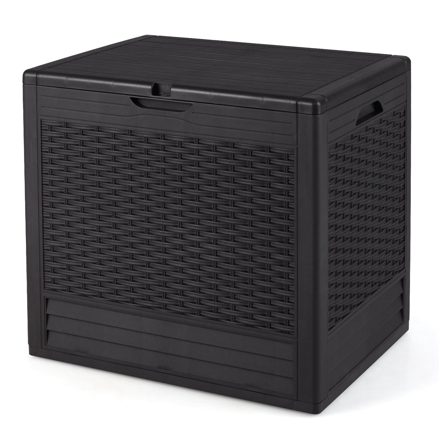 96L Outdoor Storage Box, Lockable Lid, Rattan Pattern