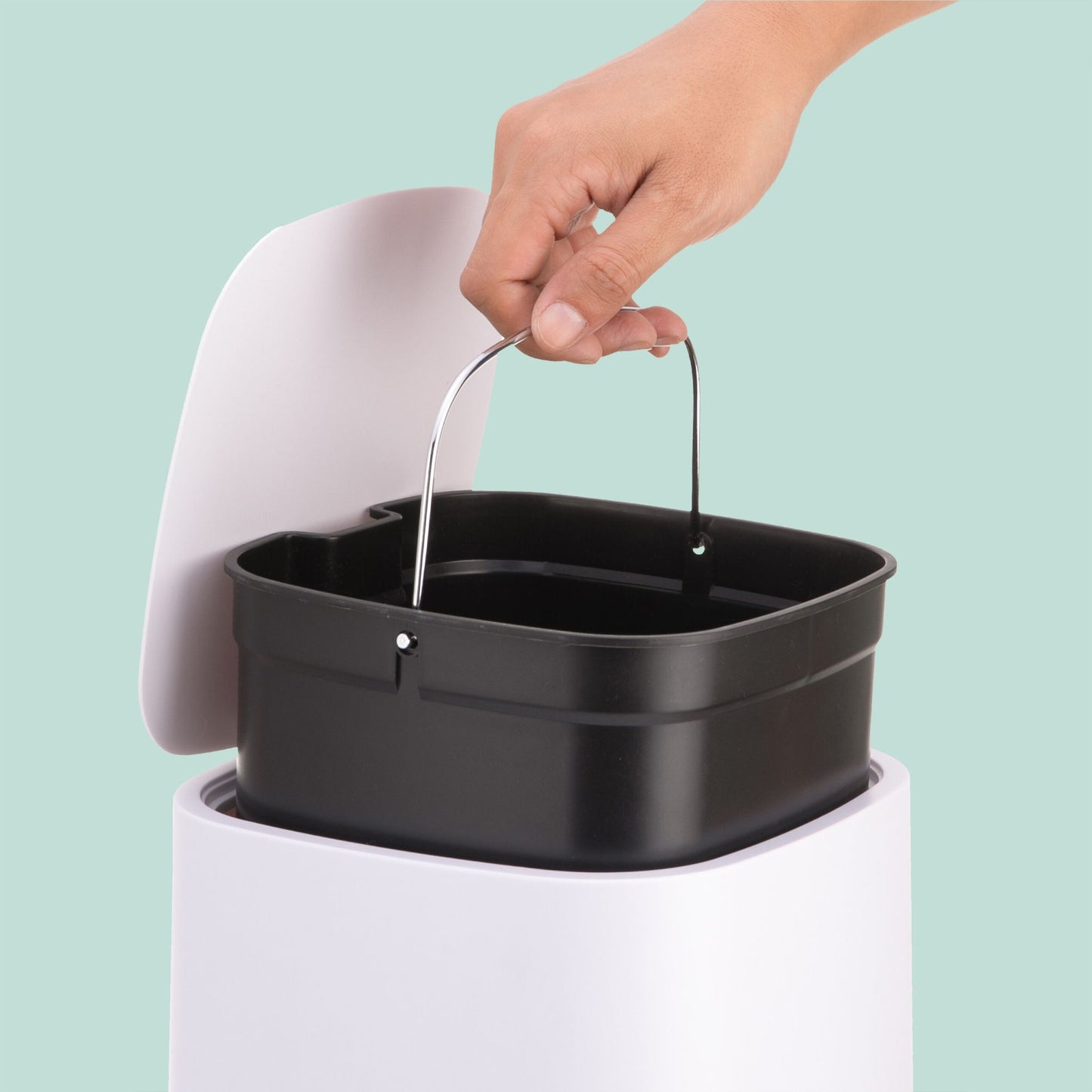 9L Square Pedal Bin, Plastic, Soft-Close Lid