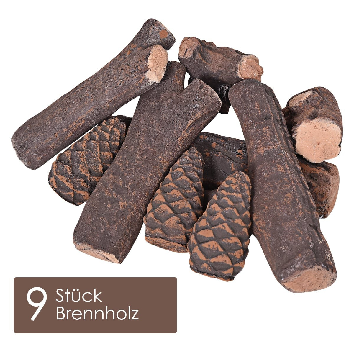 9-Piece Ceramic Fireplace Logs for Gas & Electric Fires