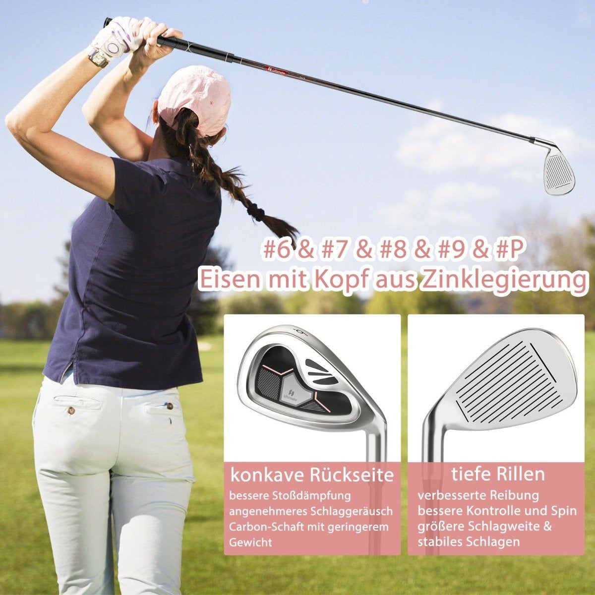 9-piece complete golf club set for right-handed women with head covers