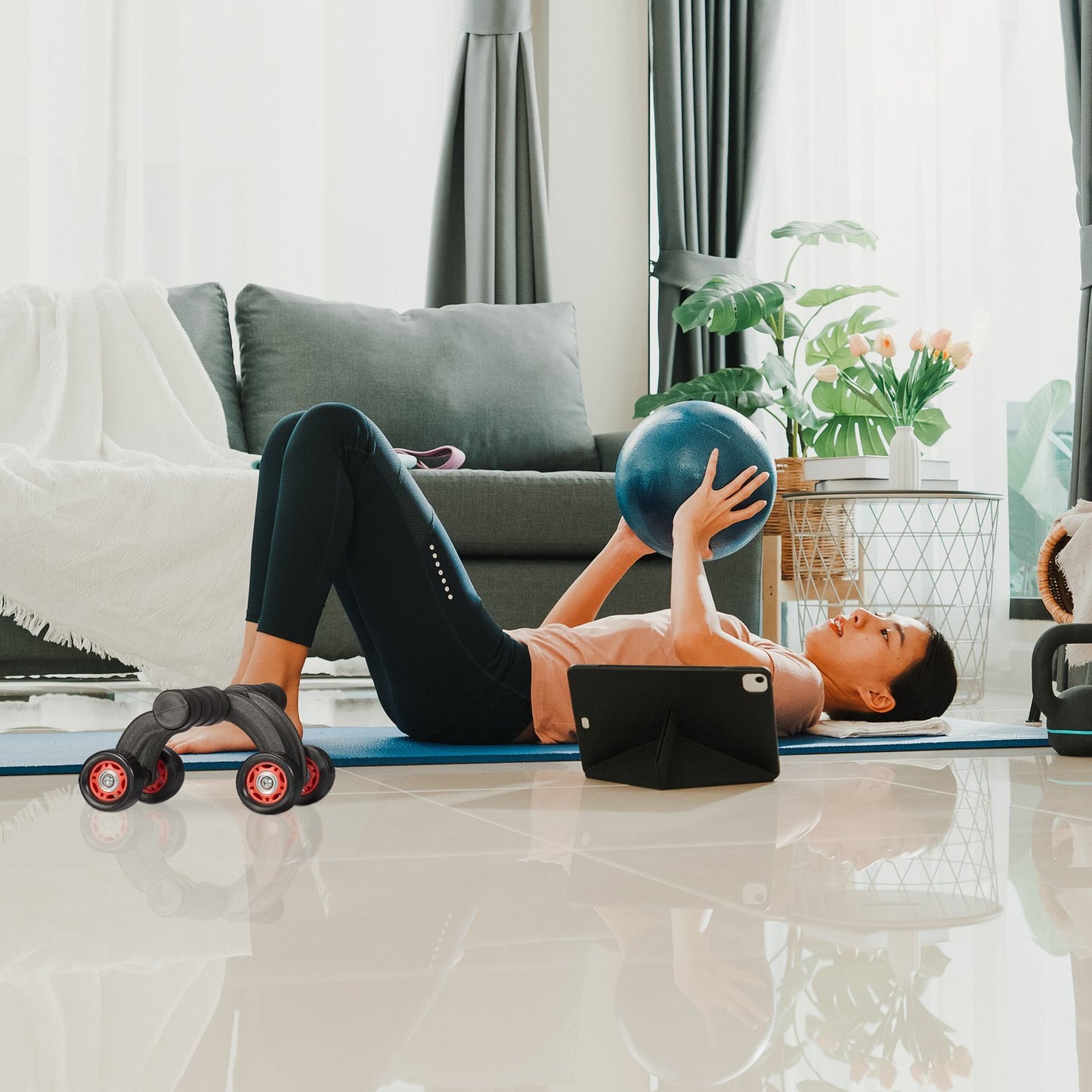 Ab Roller 4-Wheel with Knee Mat for Core Training