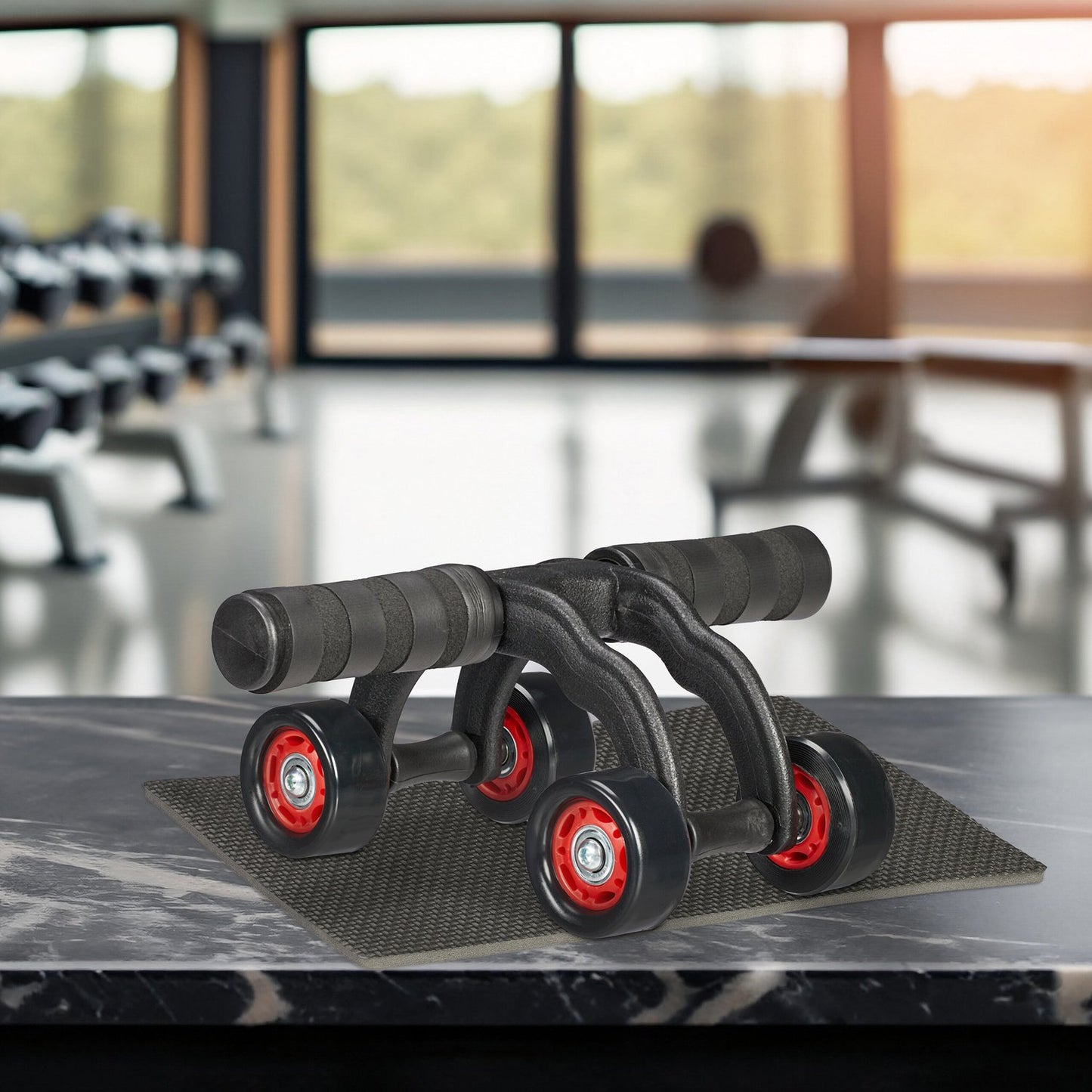 Ab Roller 4-Wheel with Knee Mat for Core Training