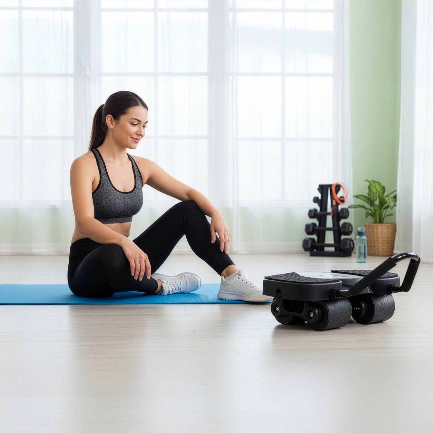 Abdominal Exercise Wheel with LCD, Auto Return & Phone Holder