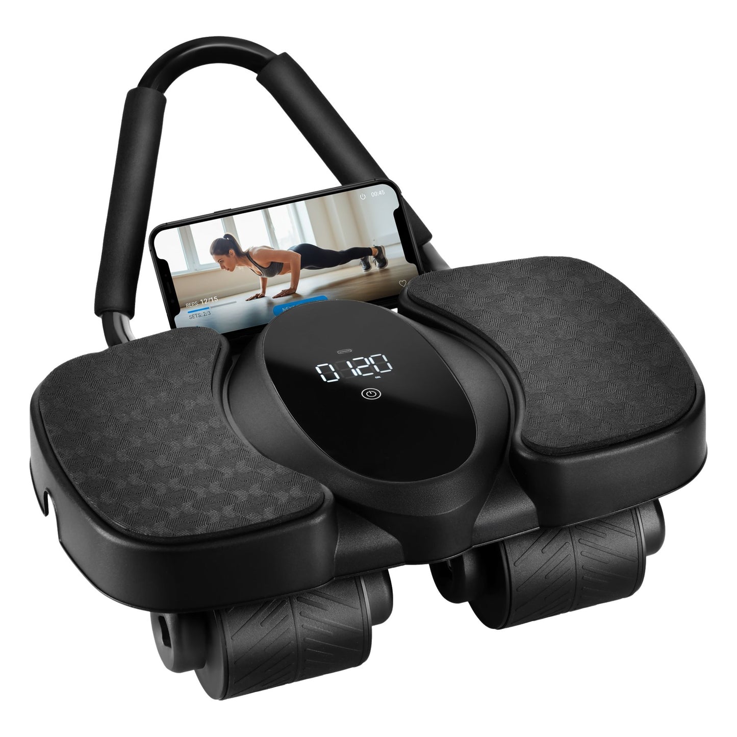 Abdominal Exercise Wheel with LCD, Auto Return & Phone Holder