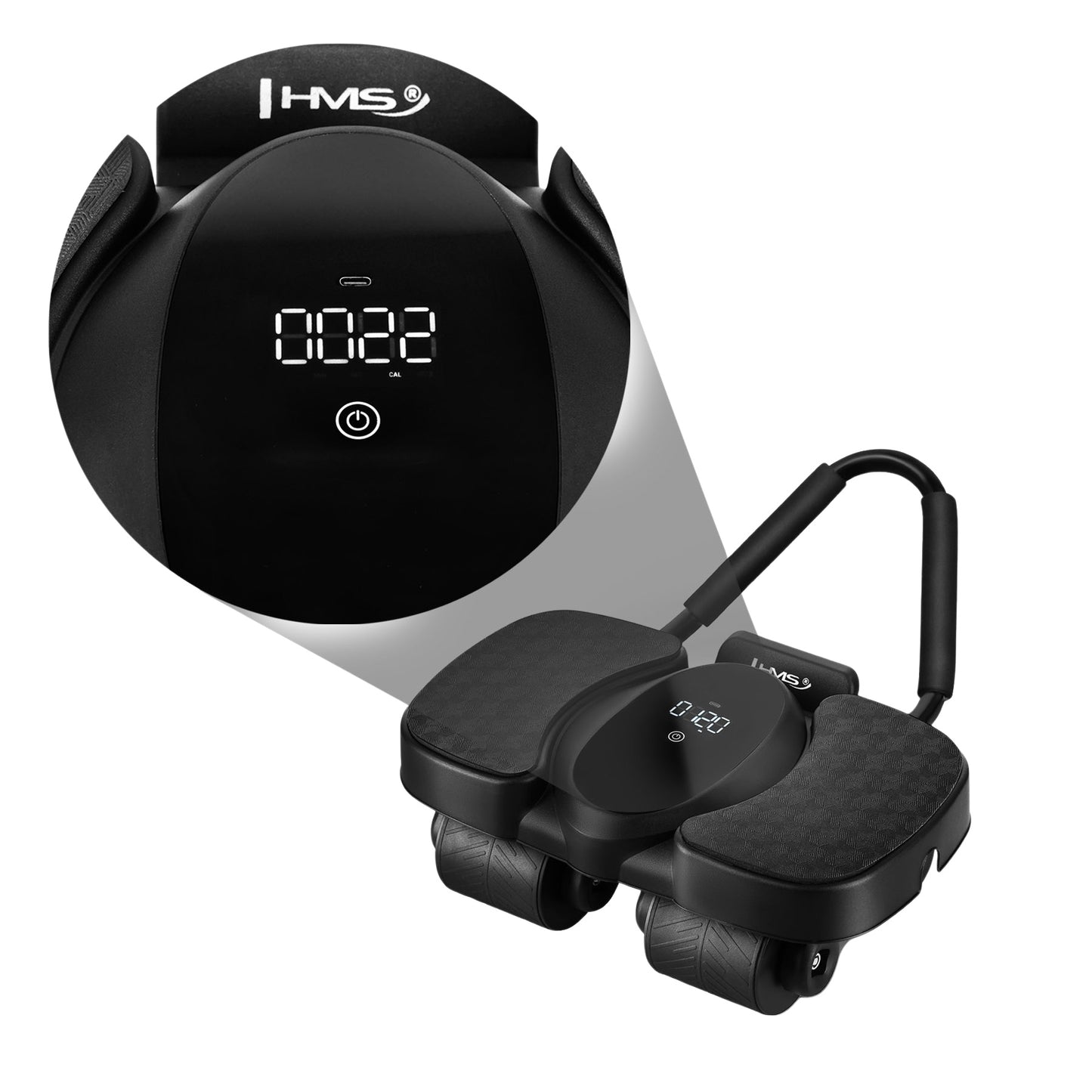 Abdominal Exercise Wheel with LCD, Auto Return & Phone Holder