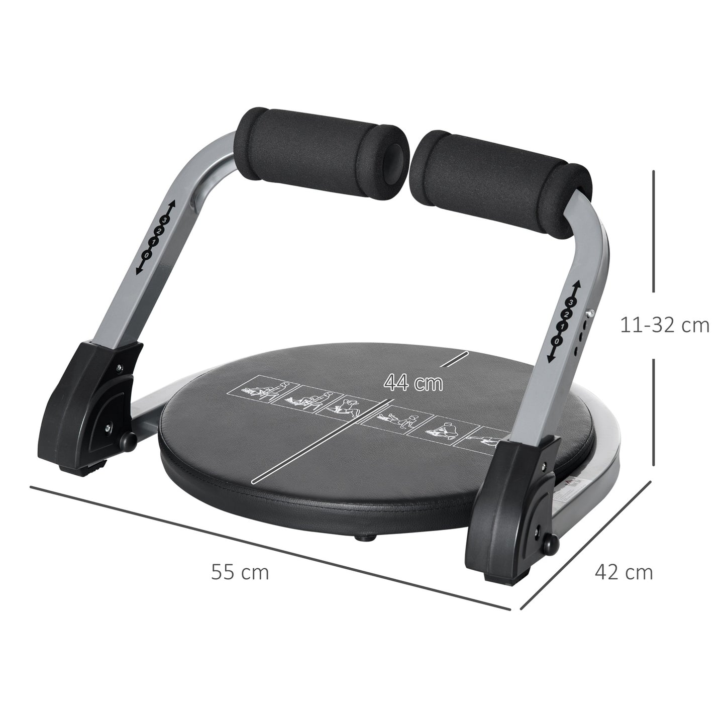 Collapsible abdominal training with cushion, adjustable height, steel
