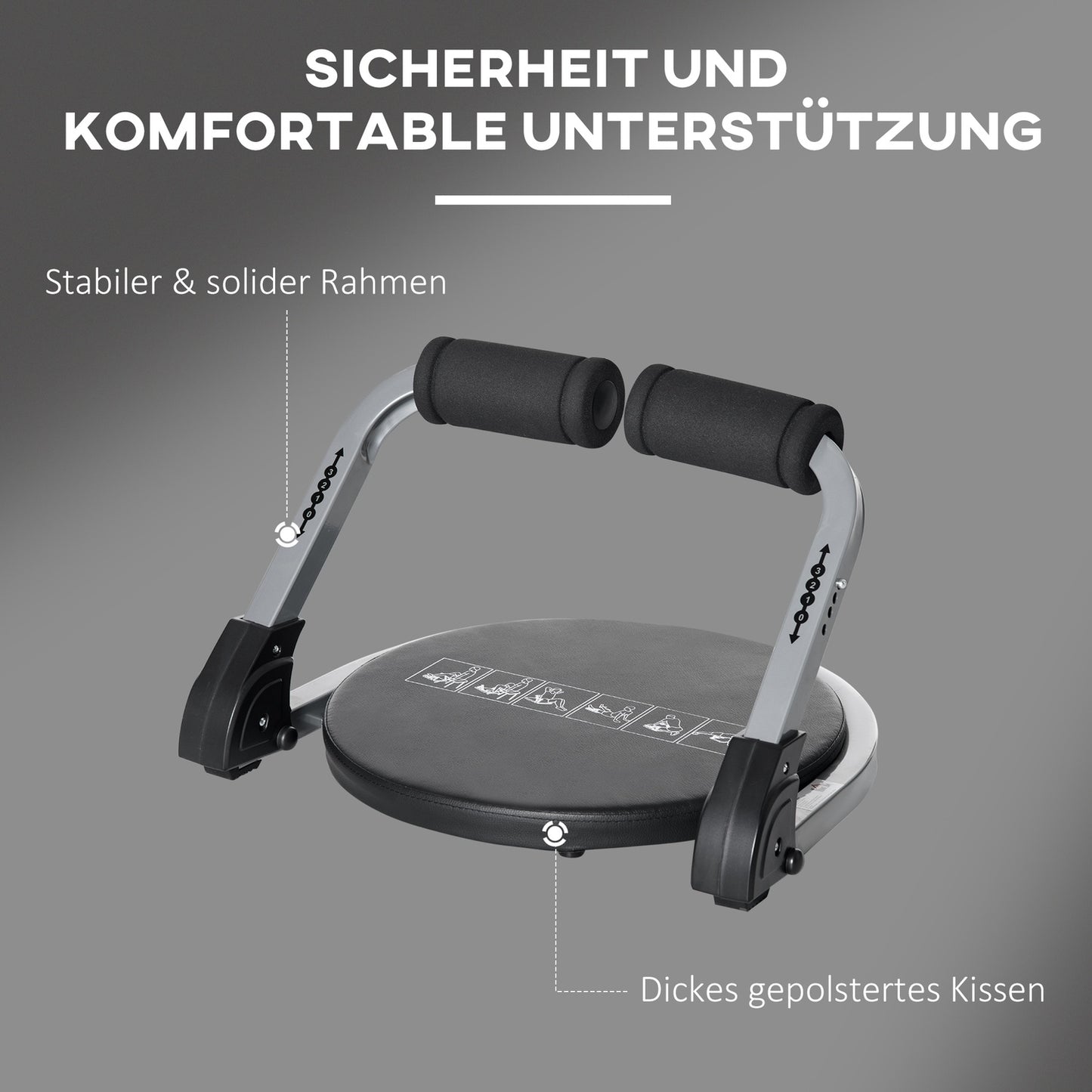 Collapsible abdominal training with cushion, adjustable height, steel