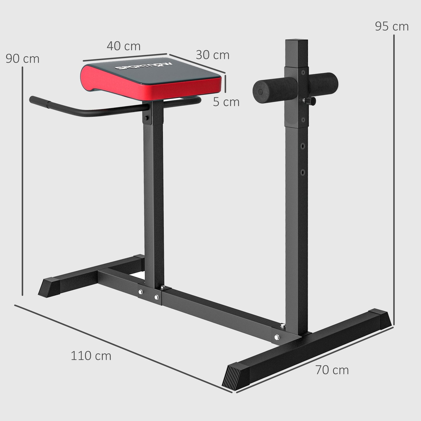 Abdominal & back trainer, activates muscles, 6 leg roller positions, side handles, steel frame