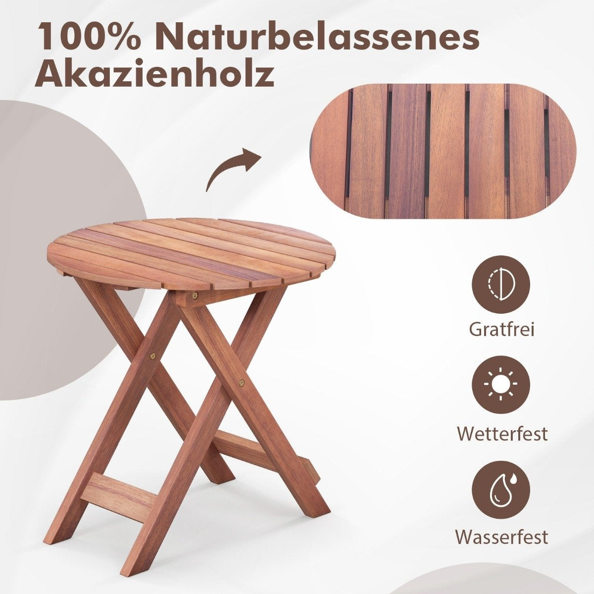 Acacia Wood Folding Side Table – Round, 46x46x45 cm