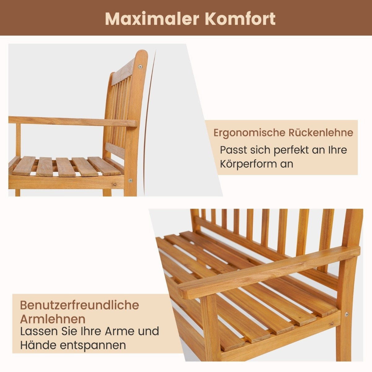 Acacia Wood Garden Bench, 360kg Capacity, 2-Seater