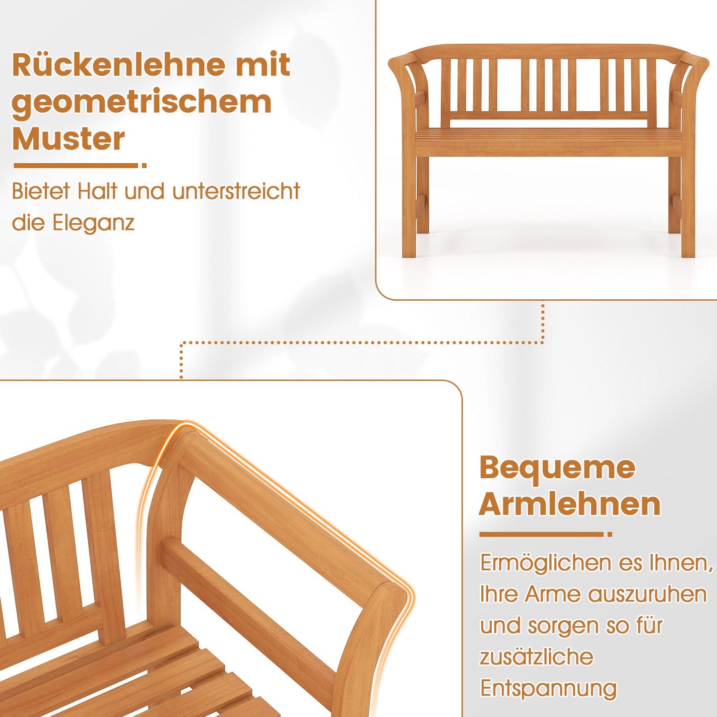 Acacia Wood Outdoor Bench, 2-Seater, 360 kg Capacity