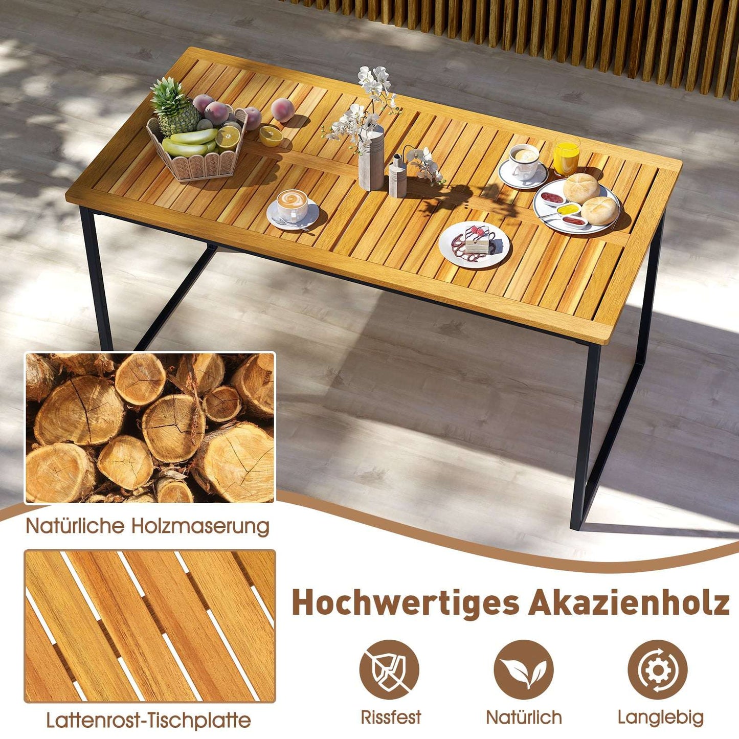Acacia Wood Outdoor Dining Table for 6 with Umbrella Hole