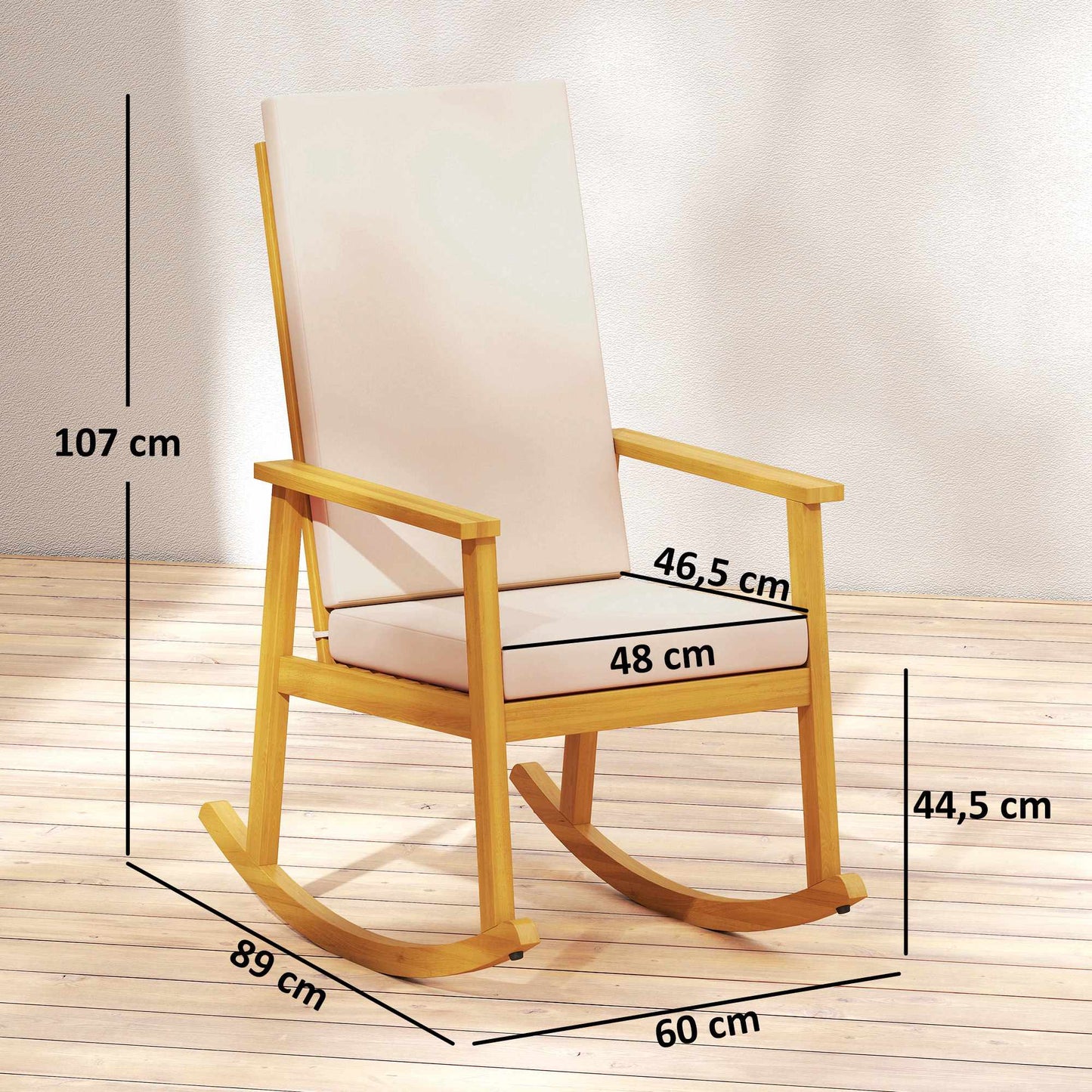 Acacia Wood Rocking Chair with Cushion, 160 kg Capacity