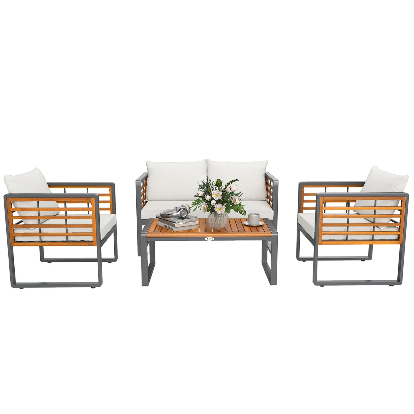 Garden furniture in acacia wood, 4-person seating, beige