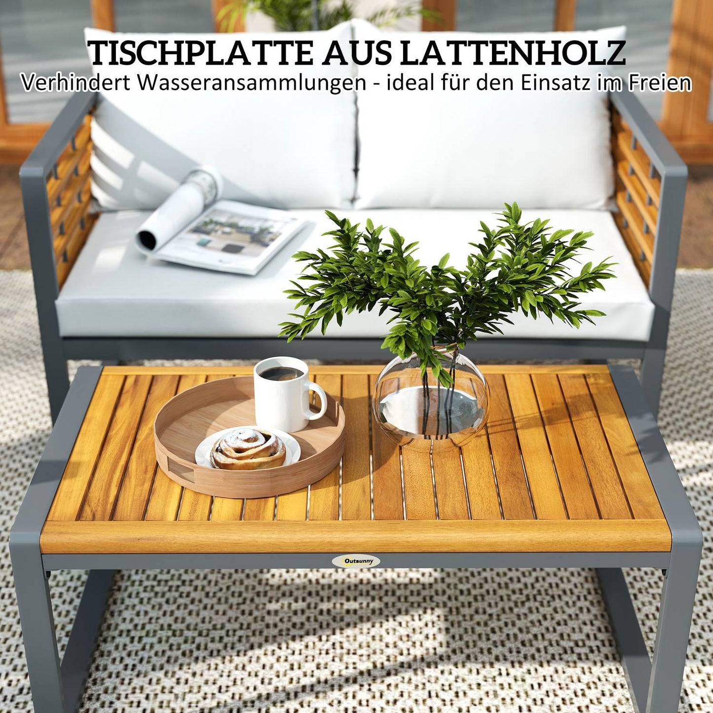 Garden furniture in acacia wood, 4-person seating, beige