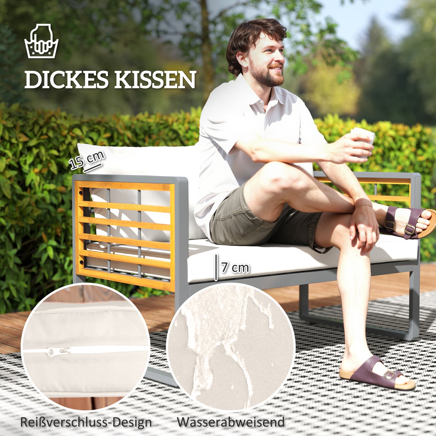 Garden furniture in acacia wood, 4-person seating, beige