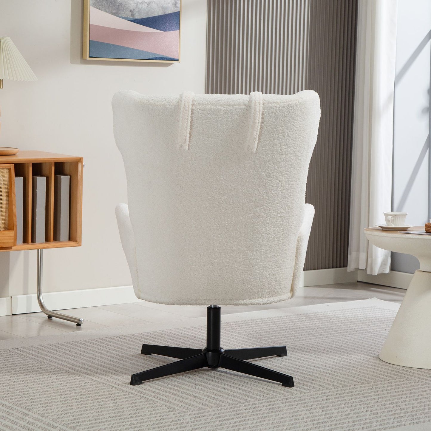 Accent Chair, Fleece Upholstery, Swivel Base, Cream White
