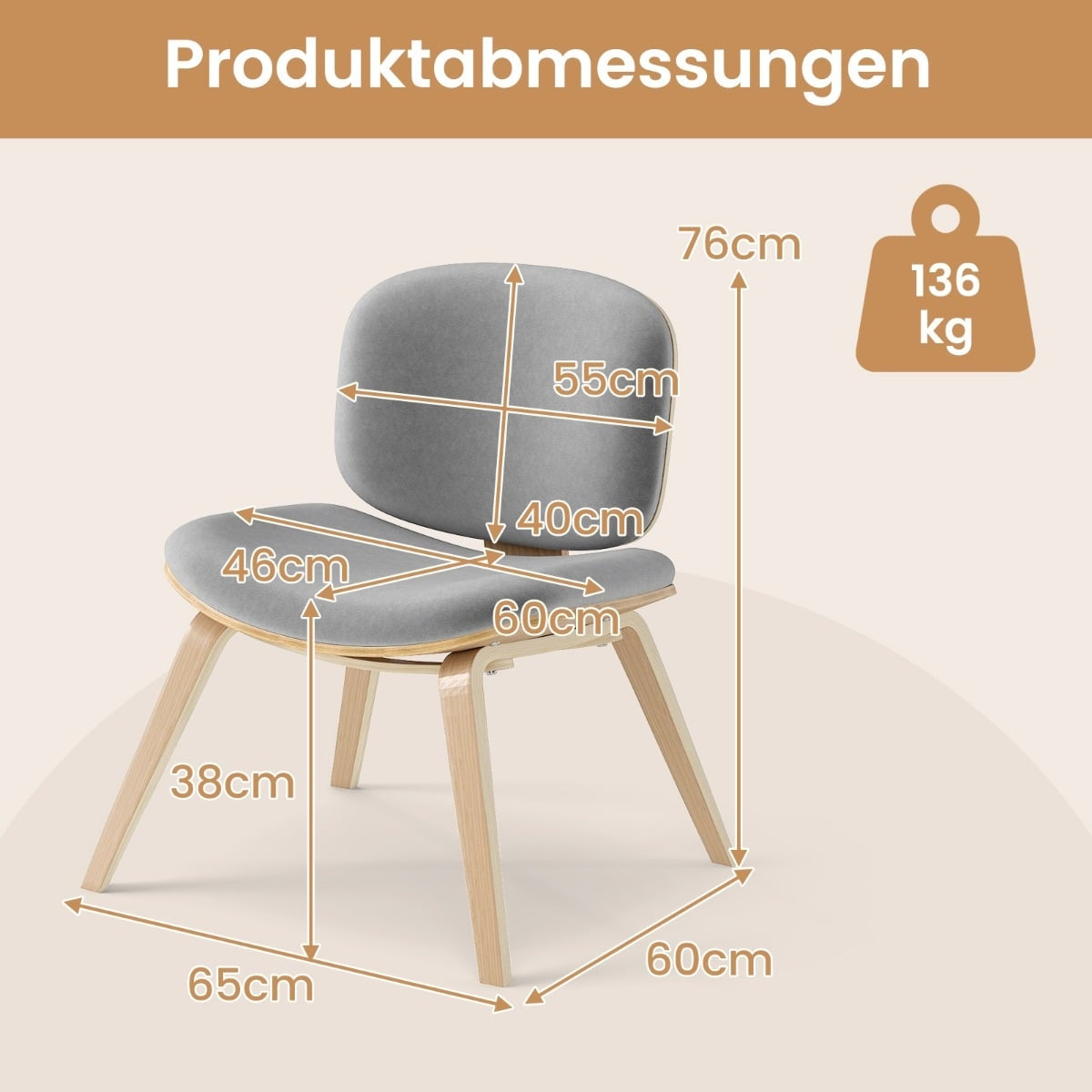 Accent Chair with Backrest, Padded Seat – Light Grey