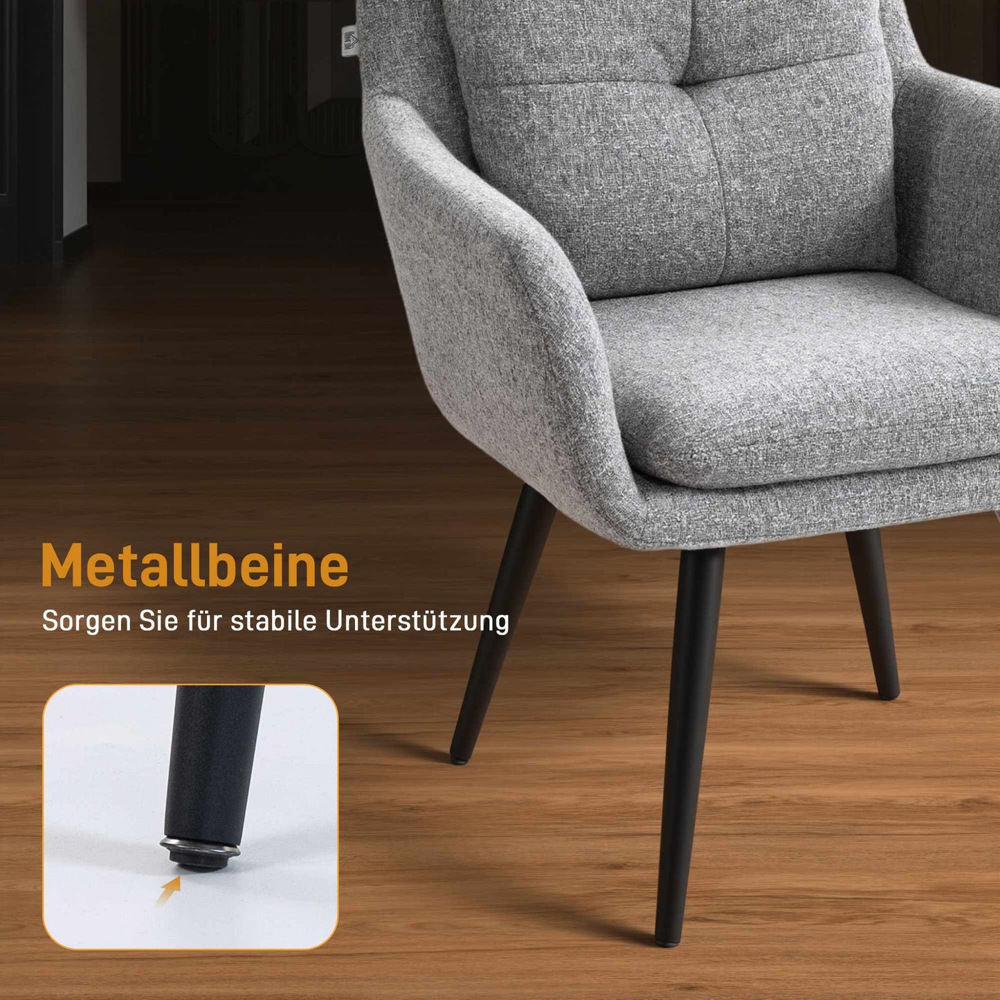 Accent Chair with Metal Legs, Linen Look, Light Grey