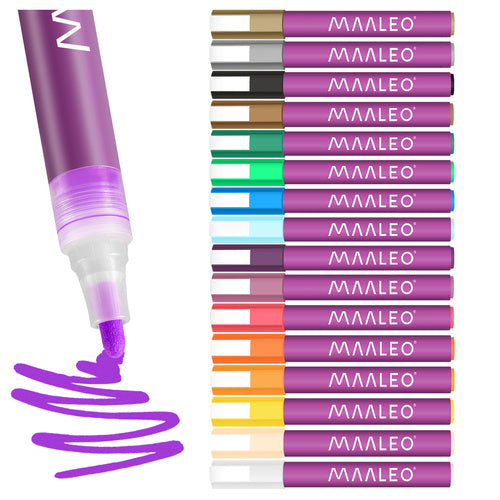 Acrylic Paint Markers Set, 16 Colors, Waterproof, 8ml