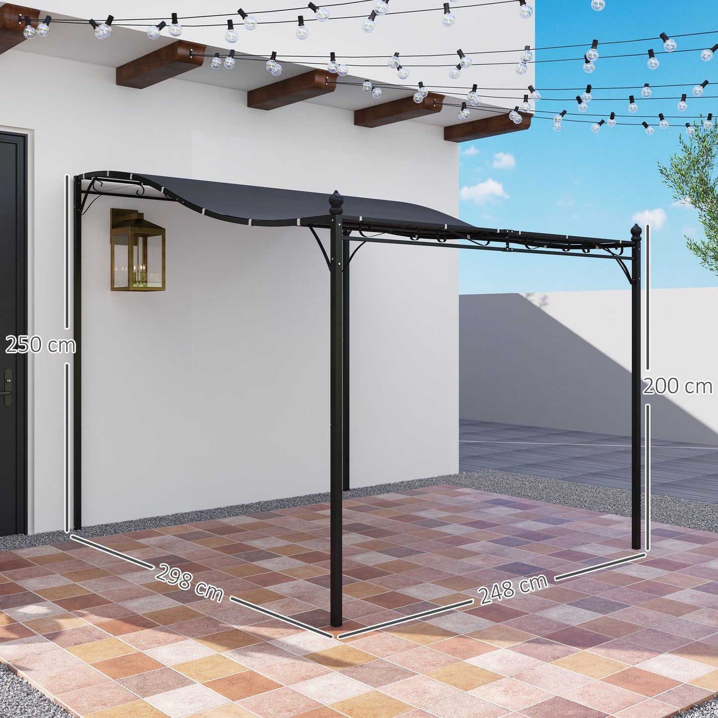 Dark gray garden pavilion Pergola, water-repellent, 2.5x3x2.5 m