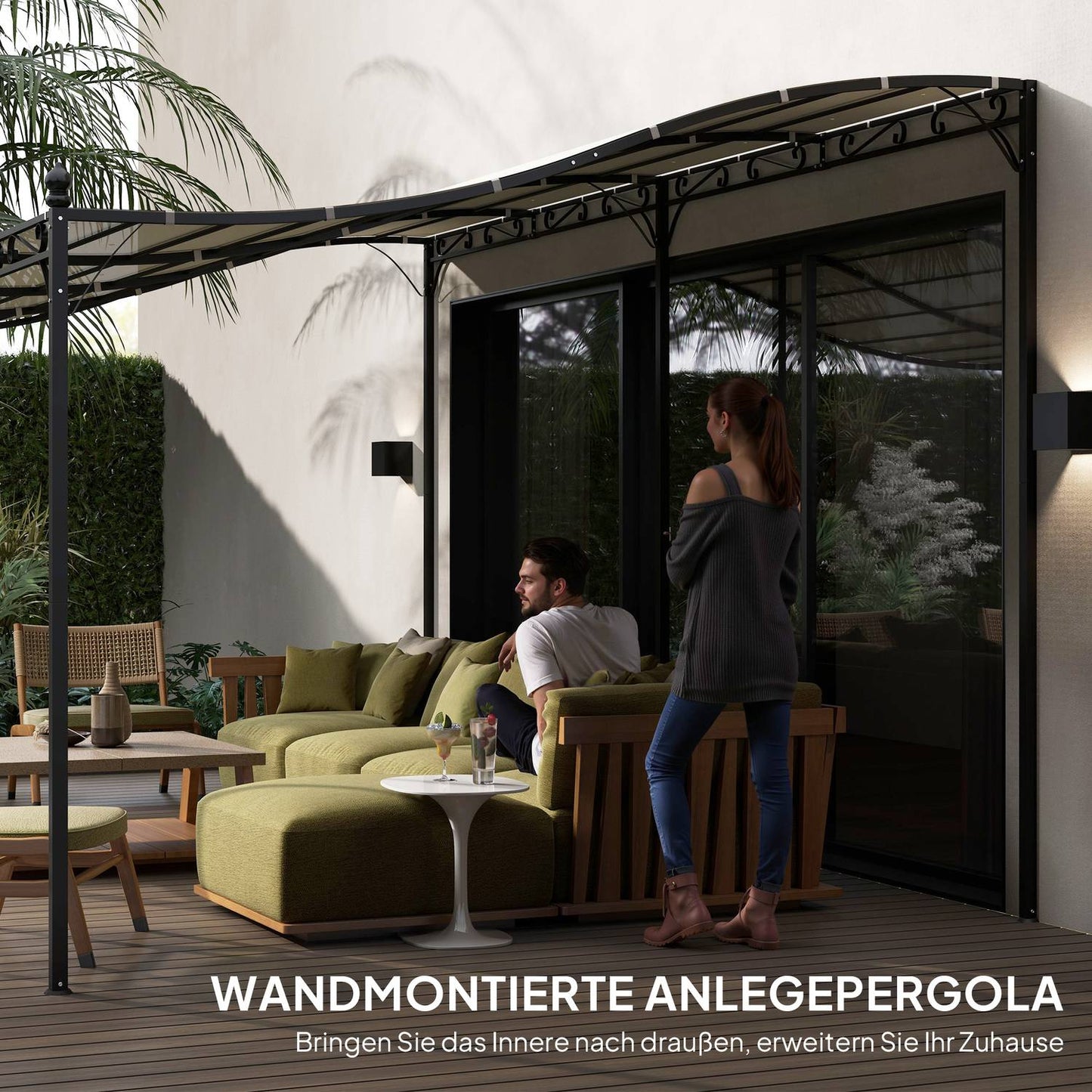 Detached garden pergola with water-repellent canopy, 3x5 m Creamy white