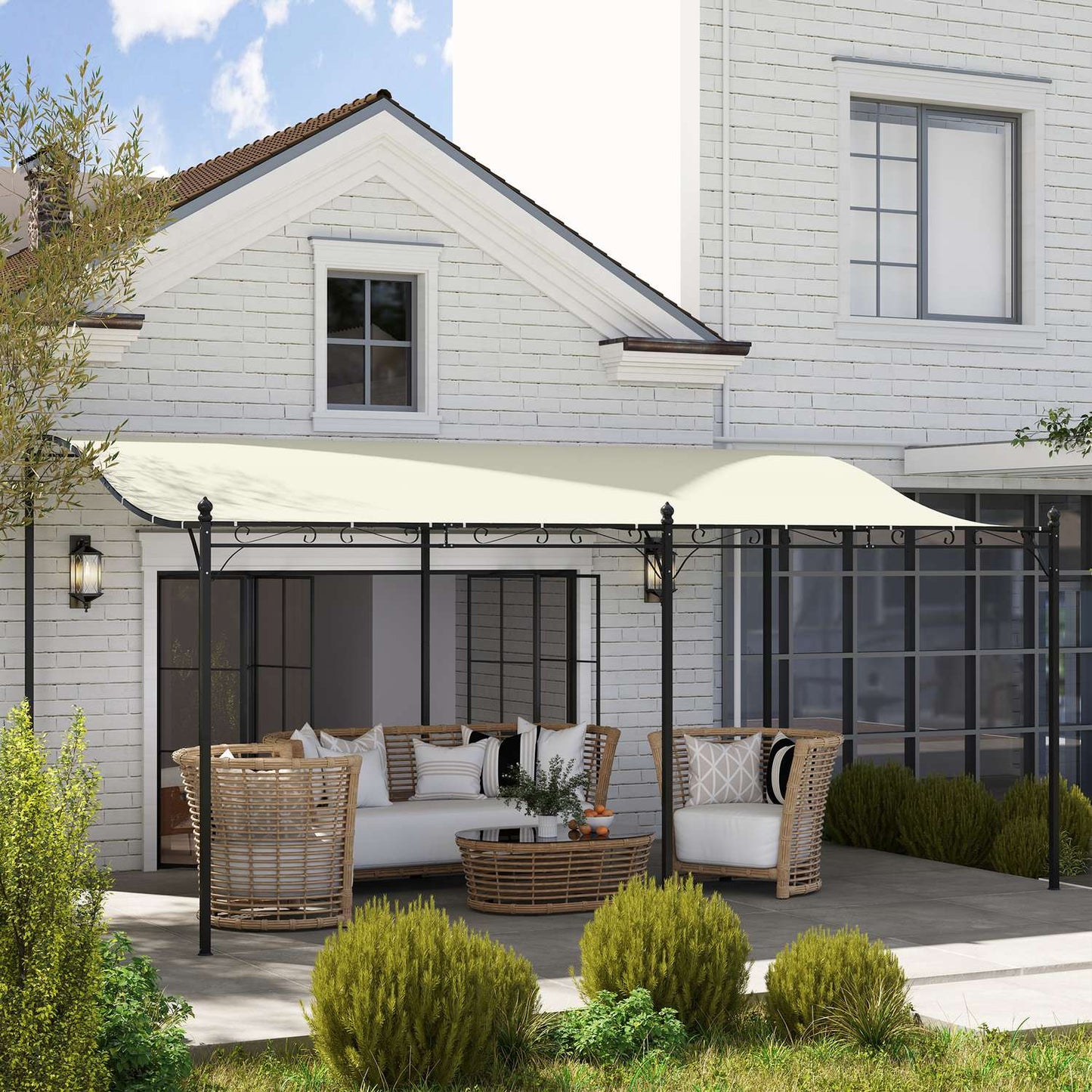 Detached garden pergola with water-repellent canopy, 3x5 m Creamy white