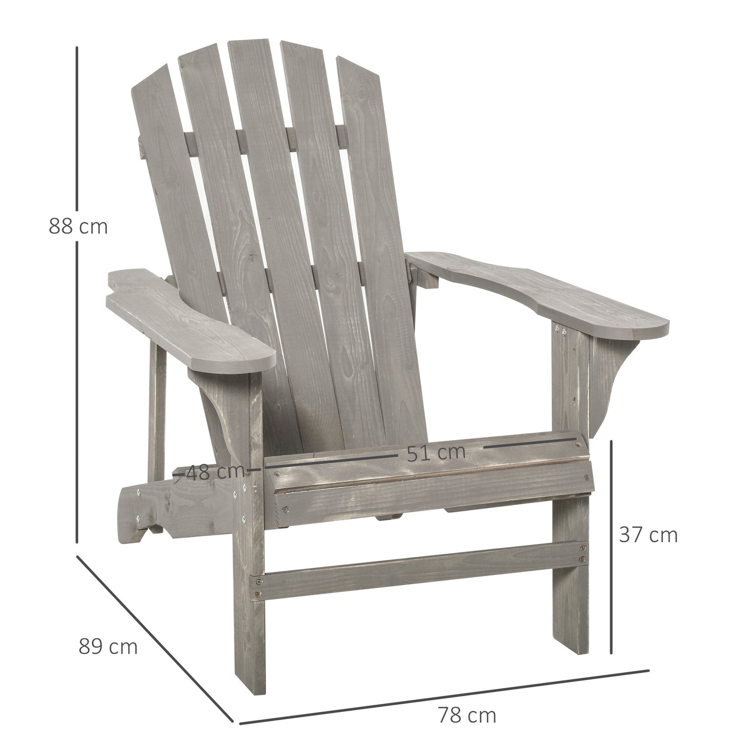 Adirondack Chair, Weatherproof Wood, High Back, Grey
