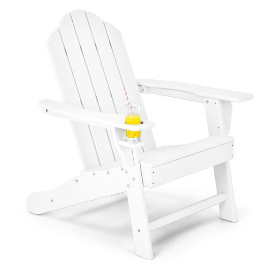Adirondack Chair with Cup Holder Patio Chair Fire Pit Chair 85.5 x 78.5 x 94 cm White