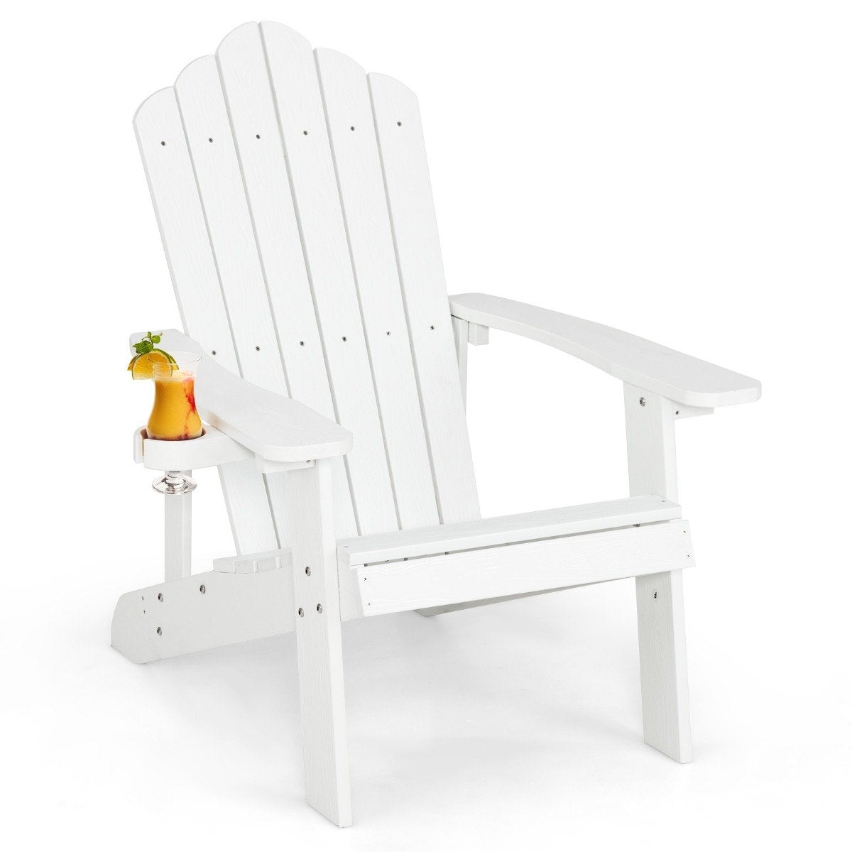 Adirondack Chair with Cup Holder, Weatherproof, White