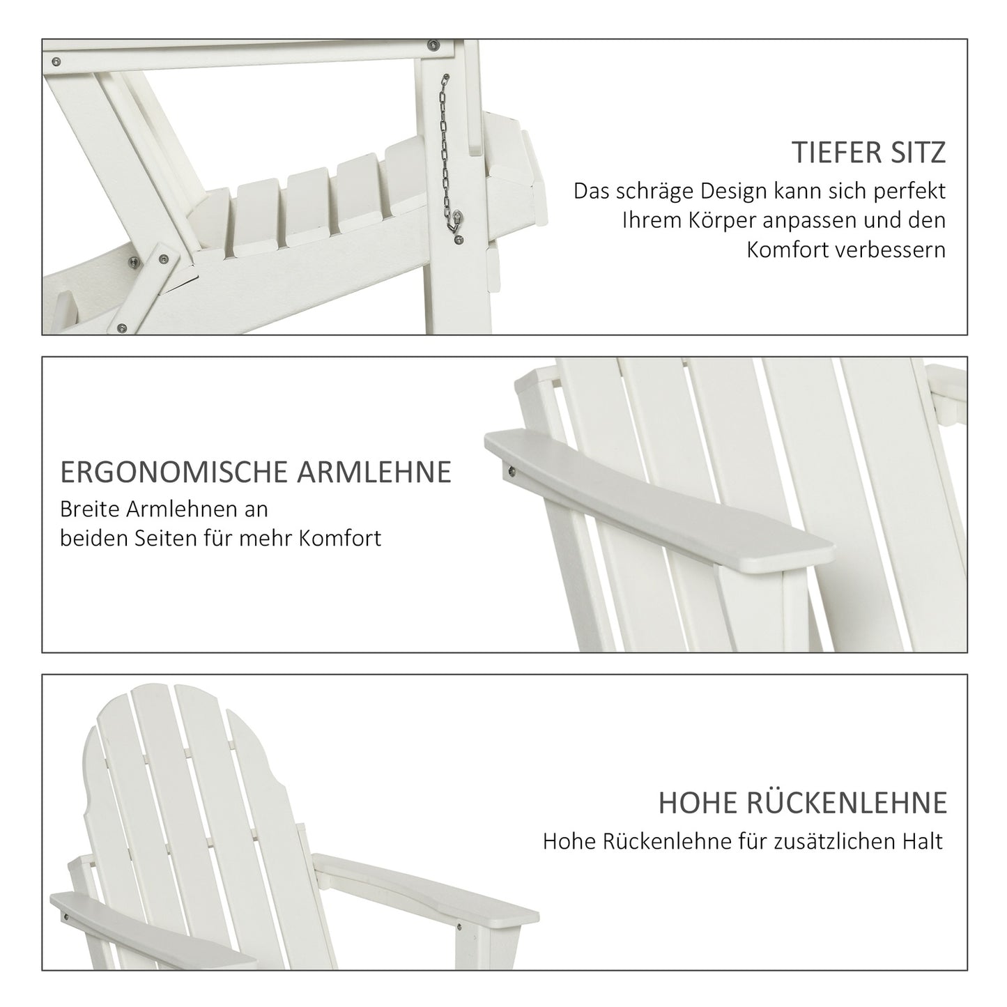 Folding Adirondack Garden Chair - White, 75x87x93 cm