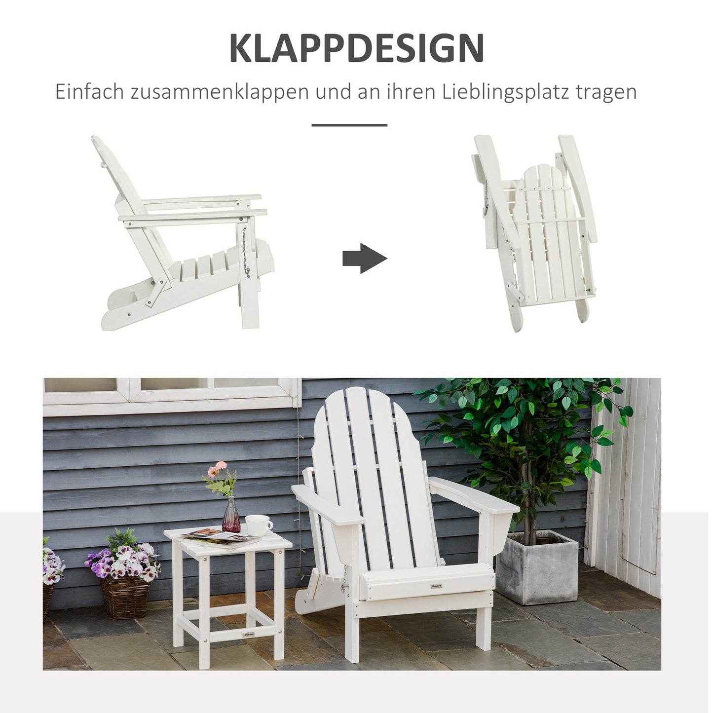 Folding Adirondack Garden Chair - White, 75x87x93 cm