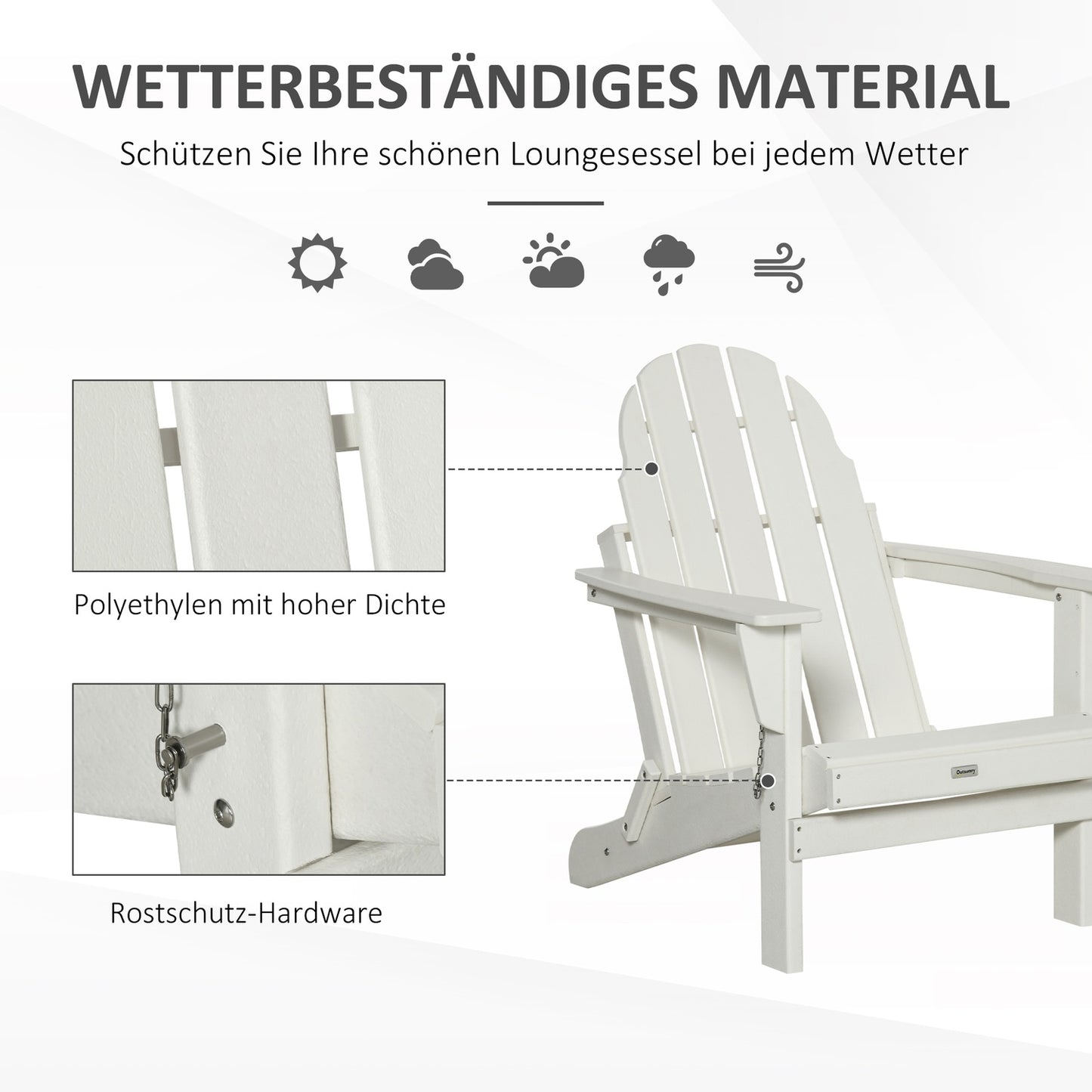 Folding Adirondack Garden Chair - White, 75x87x93 cm