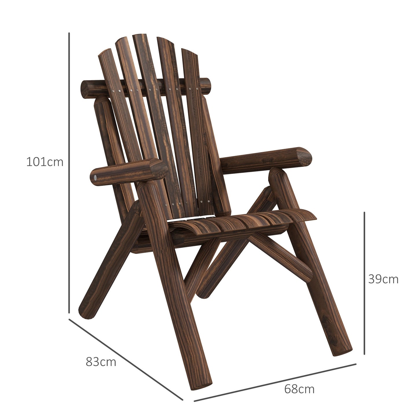 Brown Fir Wood Adirondack Garden chair with armrests