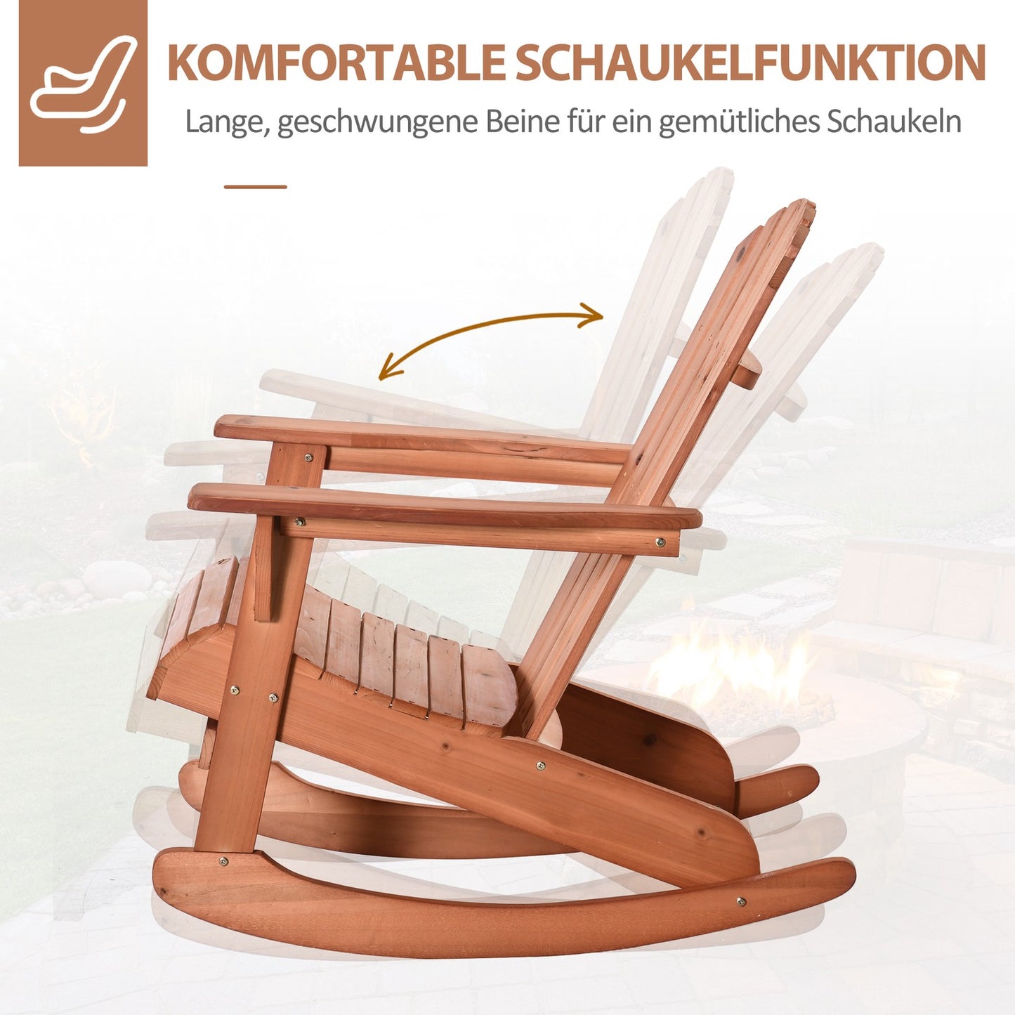 Adirondack rocking chair for balcony, natural finish, 77x94x97cm